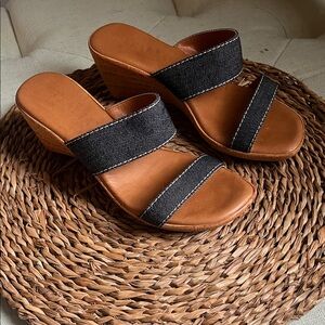 Italian Shoemakers Denim Wedge Sandals Woman’s Size 6.5